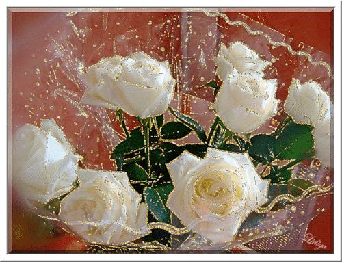 Блестящие белые розы, Цветы GIF