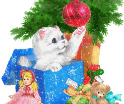 Открытка c белым котенком - Поздравления с Новым годом
