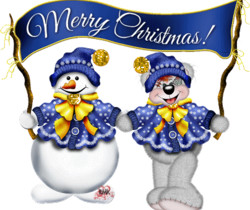Мишка Тедди и снеговик - Поздравления с Новым годом