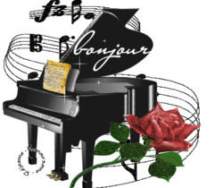 Черный рояль, ноты и роза