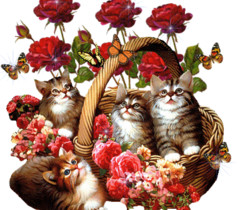 Котята в корзинке с цветами - Блестящие картинки glitter