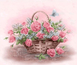 Розовый букет в корзине - Цветы GIF