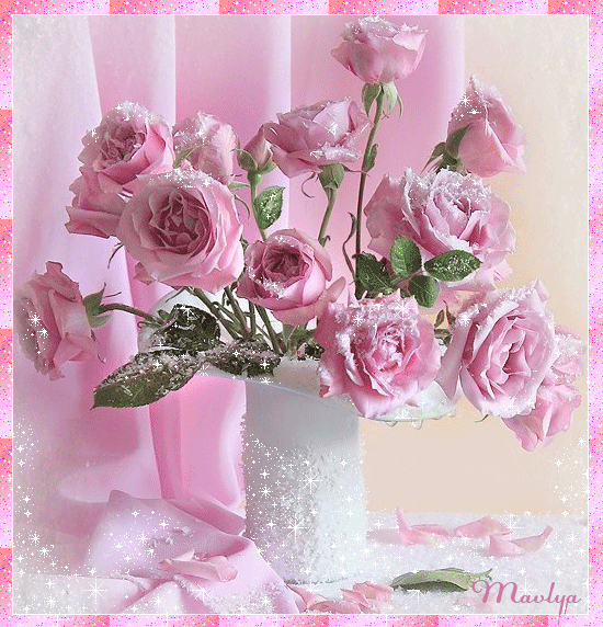 Букет розовых роз - Цветы GIF