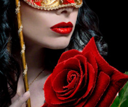 Девушка в маске с красной розой - Гламурные картинки девушки