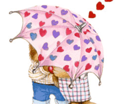Влюблённые медвежата под зонтом - Анимационные картинки