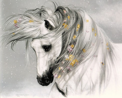 Лошадь белая - Блестящие картинки glitter